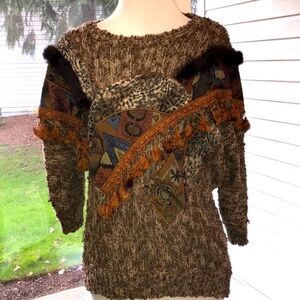 Women’s EUC Y2K VINTAGE BONNIE &  BILL Fur Tassel Sweater Sz M Knit & Crochet